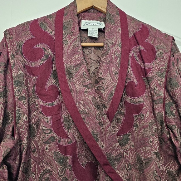 Vintage 80s Side Effects Sweater Large Collared Burgundy Paisley Crossover Retro - Picture 3 of 9